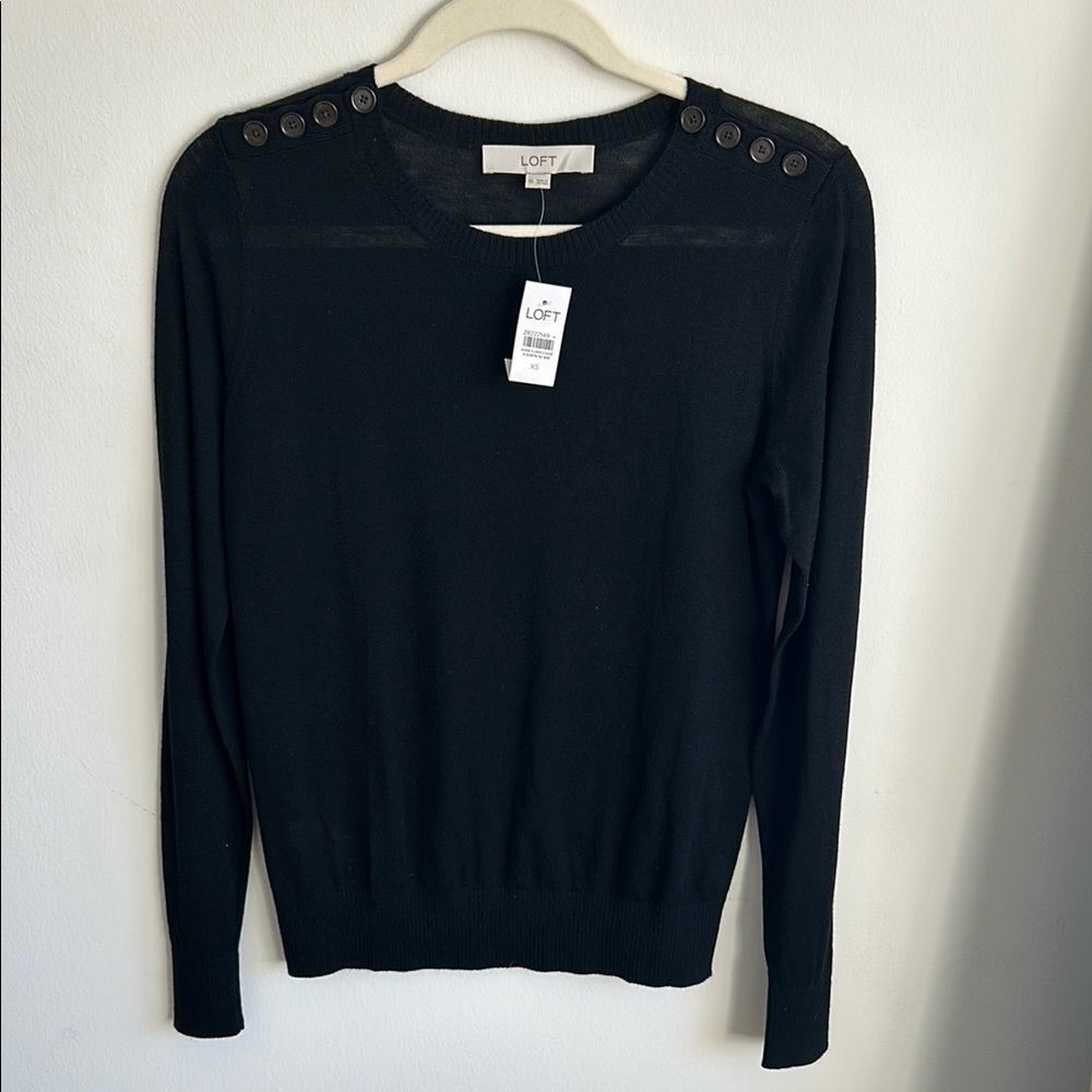 NWT | LOFT Black Button Lightweight Sweater | Size XS